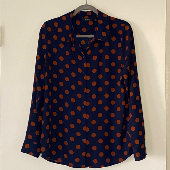 Halogen Polka Dot Long Sleeve Blouse Size Medium - Picture 9 of 10